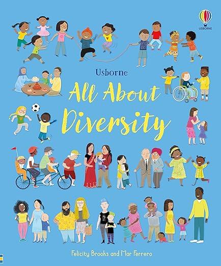Blue book cover of the book 'All About Diversity' by Felicity Brooks