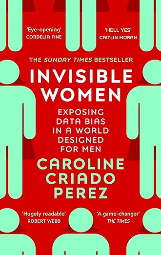 Red book cover of Invisible Women with individuals in neon green color