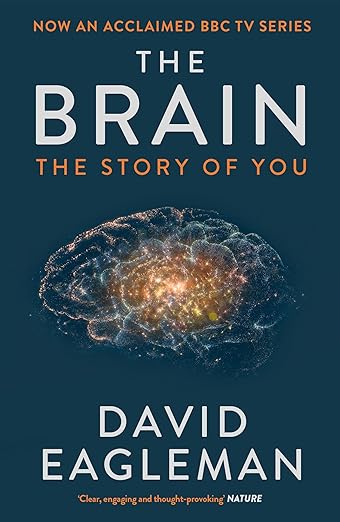 Dark blue book cover with a brain of The Brain