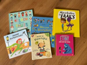 An image of books for children that promote belonging, diversity, equity and inclusion