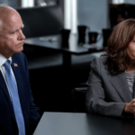 Image of current US Vice President Kamala Harris and Gov Tim Walz sitting for an interview with CNN.